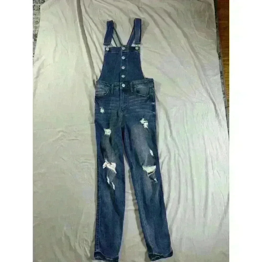 Aero Womens Medium Wash Overall Jean Pants Size 2 Blue Distressed Aeropostale